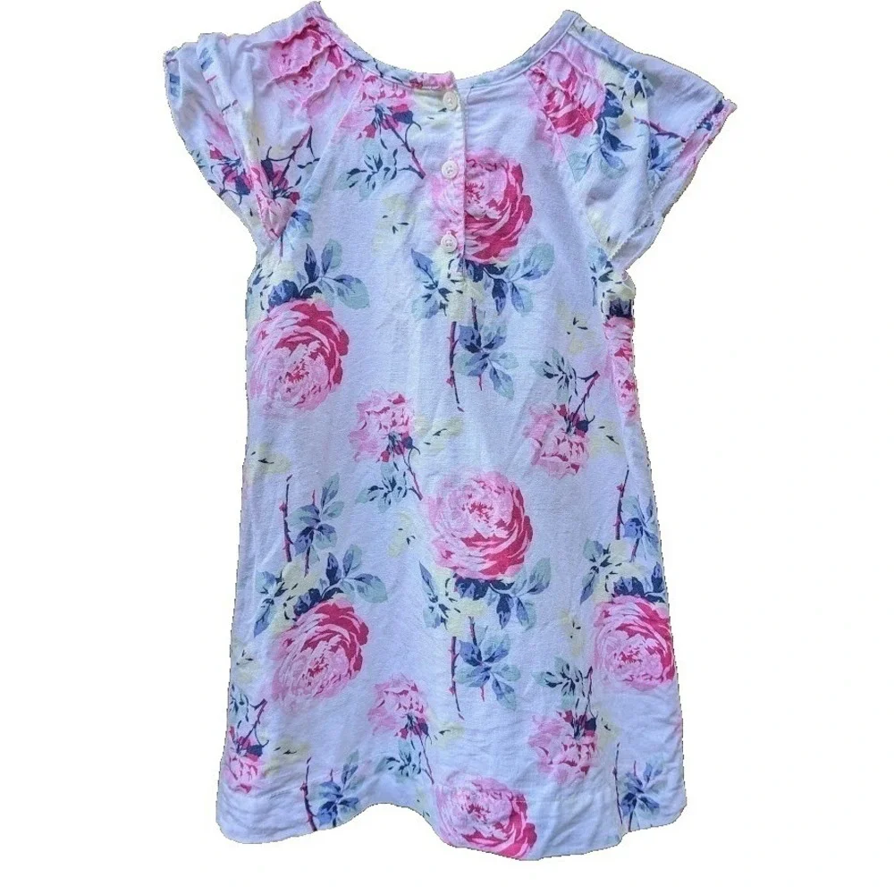 Baby Gap Toddler Girl's Dress 3T Linen Blend Bright Cabbage Rose Garden Sundress
